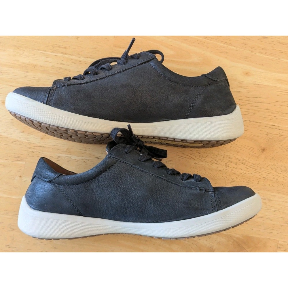 Womens Black Leather Lace Up Low Top Sneakers Casual Walking Shoes Bussula 7 /38